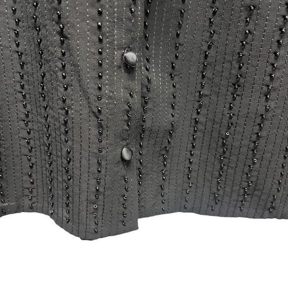 ALEXIS Black Beaded Button Down Shirt Tie Neck Size Medium - Picture 5 of 10